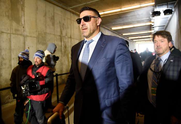 Tennessee Titans head coach Mike Vrabel walks into the tunnel before the AFC Championship game against the Kansas City Chiefs at Arrowhead Stadium Sunday, Jan. 19, 2020 in Kansas City, Mo.
